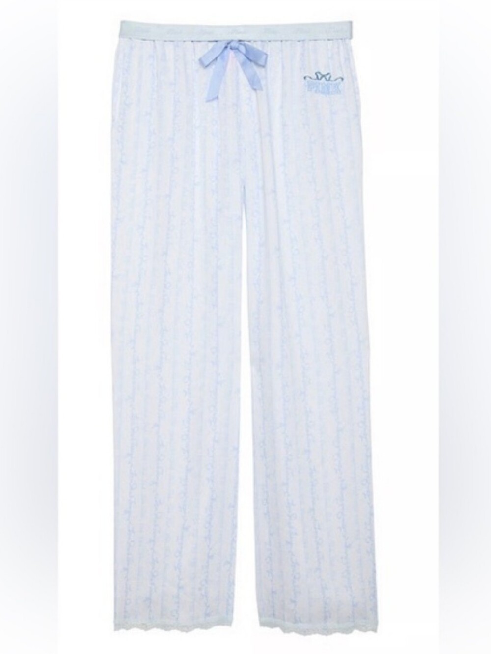 VS PINK x LoveShackFancy Silky Sleep Pajama Pants Logo Mania Blue/ Medium